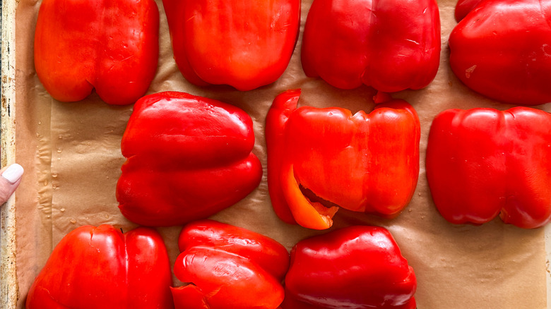peppers on pan