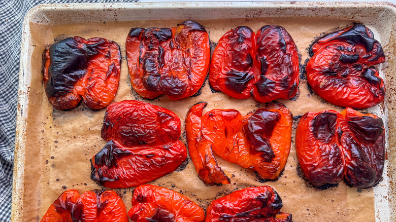 cooked peppers on sheet pan