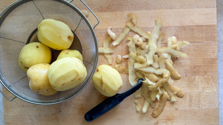peeled potatoes on board