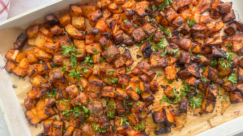 finished potatoes on sheet pan