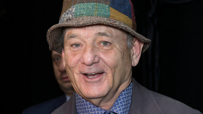 Actor Bill Murray wearing a multi-colored hat and smiling