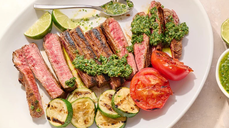Cast-iron flank steak on a plate