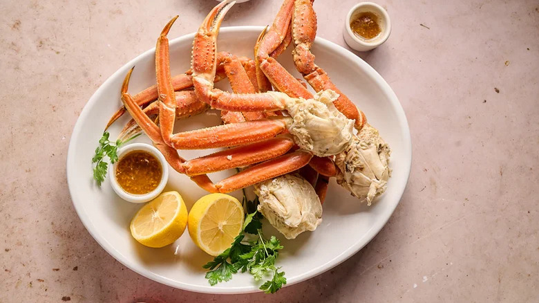 Crab legs on a plate.