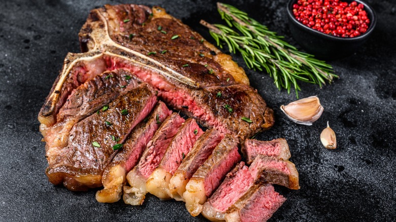 Partially cut steak
