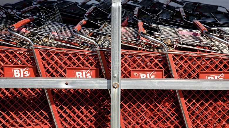 A line of shopping carts at BJ's
