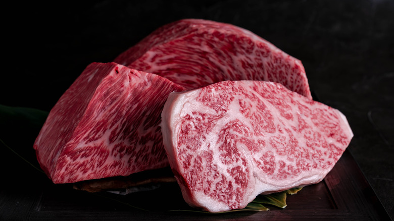 Wagyu roast sliced with one piece in front.