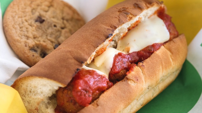 Subway Meatball Marinara sandwich with cookie