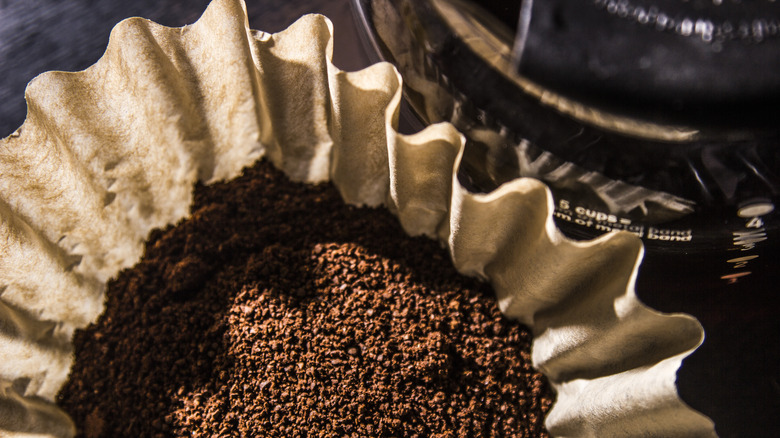 Coffee grounds in coffee filter