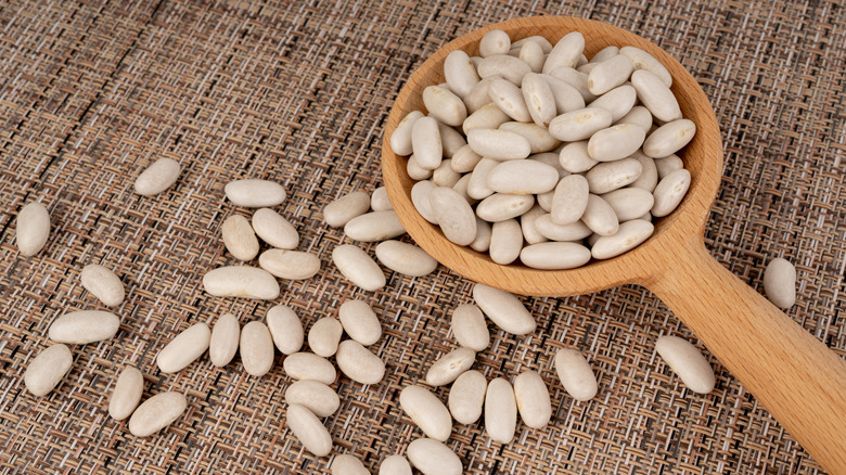 Beans in a wooden spoon
