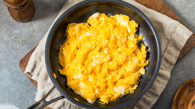Healthy Homemade Scrambled Eggs in a Pan for Breakfast