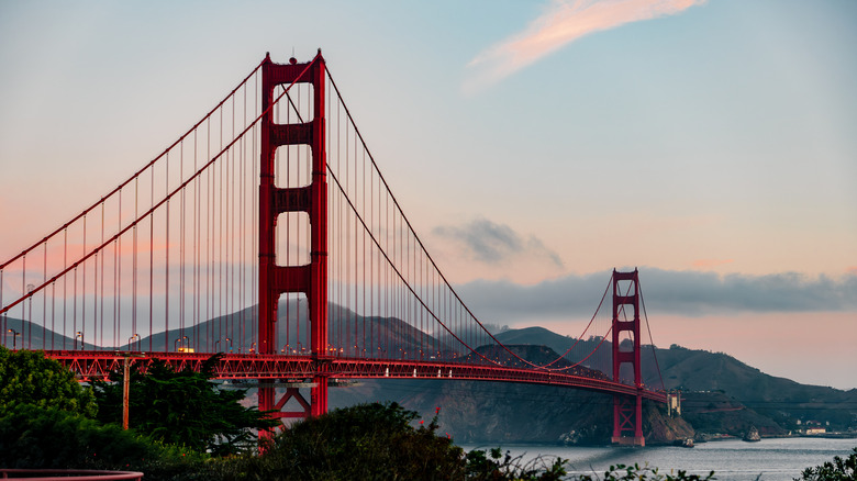 A photo of the Golden Gate Bridge during sunset