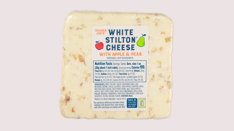 a block of Trader Joe's white stilton cheese