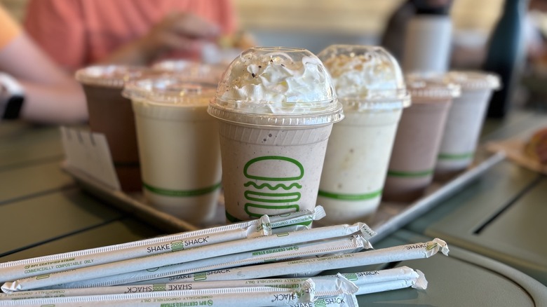 Shake Shack milkshakes arranged on table