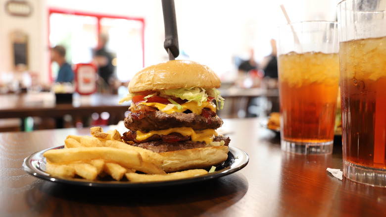 A Shoney's hamburger and fries