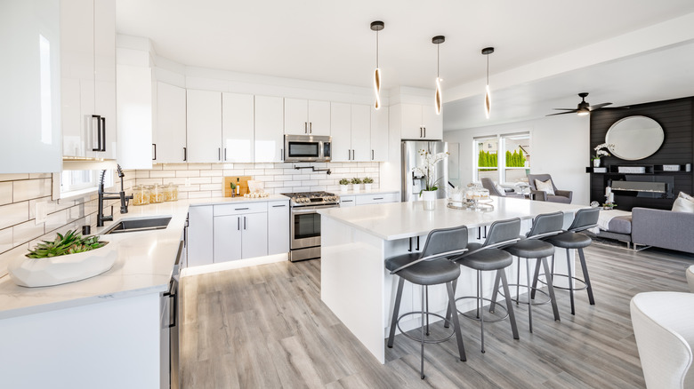 modern kitchen with vinyl flooring