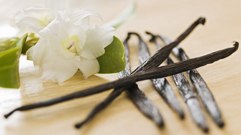 Vanilla beans and flower
