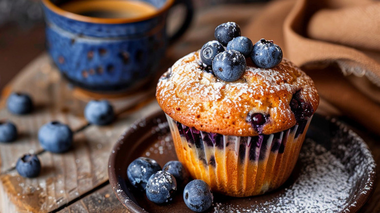 blueberry muffin with a cup of coffee