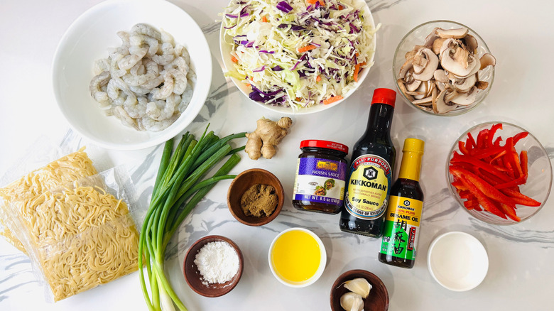 Ingredients for shrimp lo mein