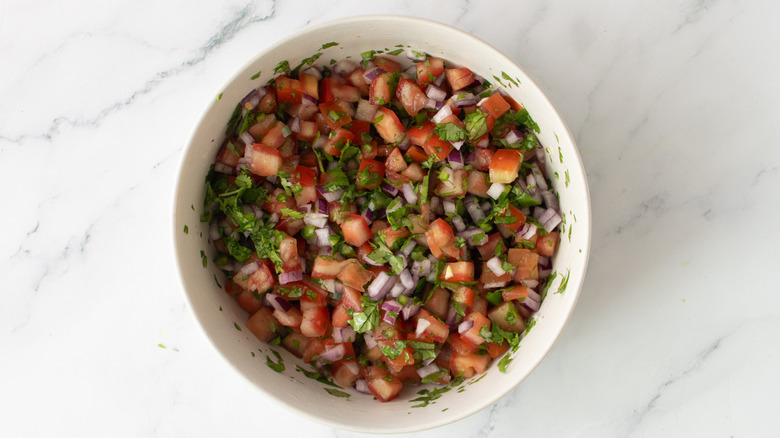 pico de gallo in a white bowl