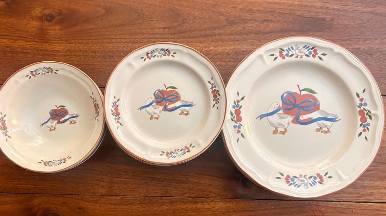 Three Gibson Applejack dishes lined up next to each other