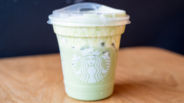 A matcha from Starbucks with cold foam on top