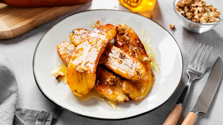 Banana's foster dessert served on a plate