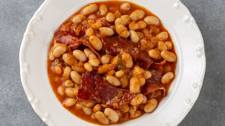 dish of bacon and bean soup