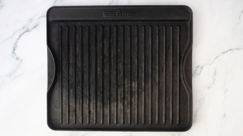 A large cast iron grill pan