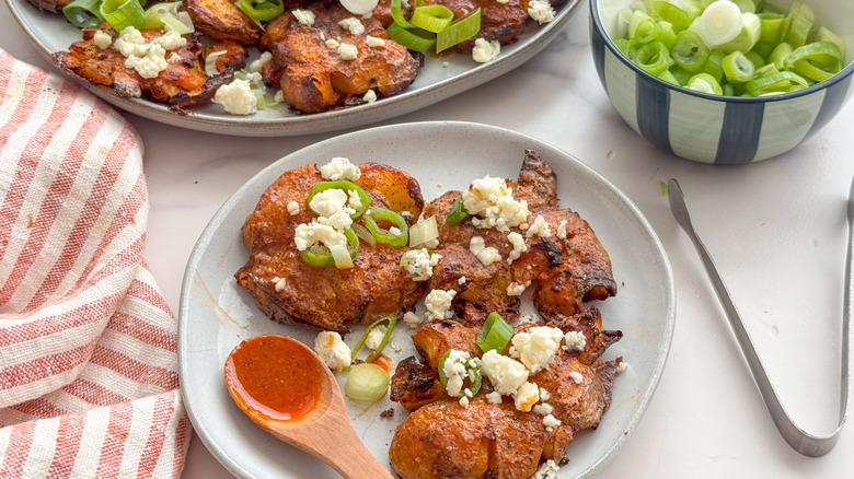 plate of smashed potatoes