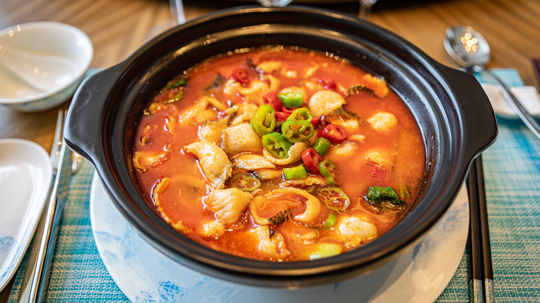 A bowl of spicy and flavorful Korean fish stew.