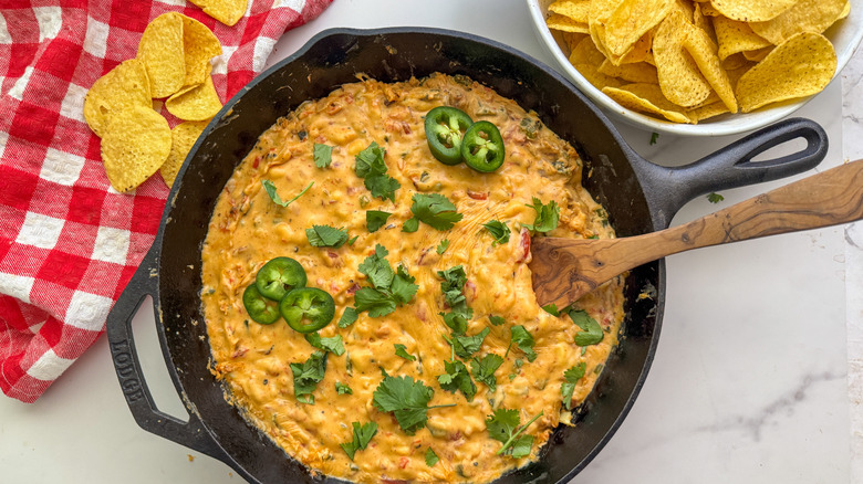 queso in pan with spoon