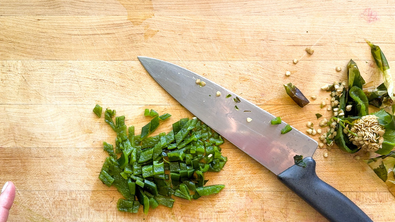 diced poblano on board