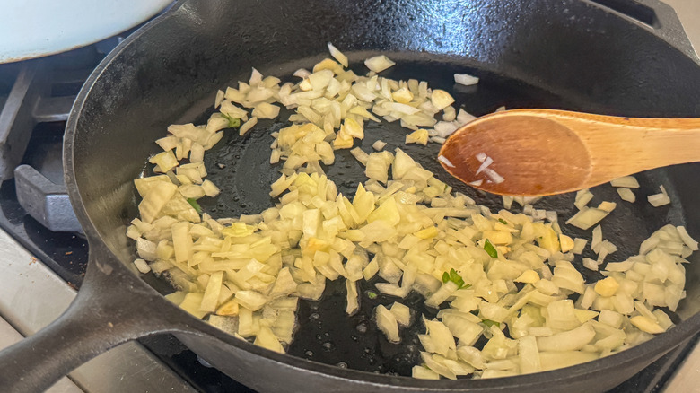 aromatics cooking in pan