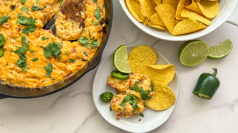 queso on small plate with chips