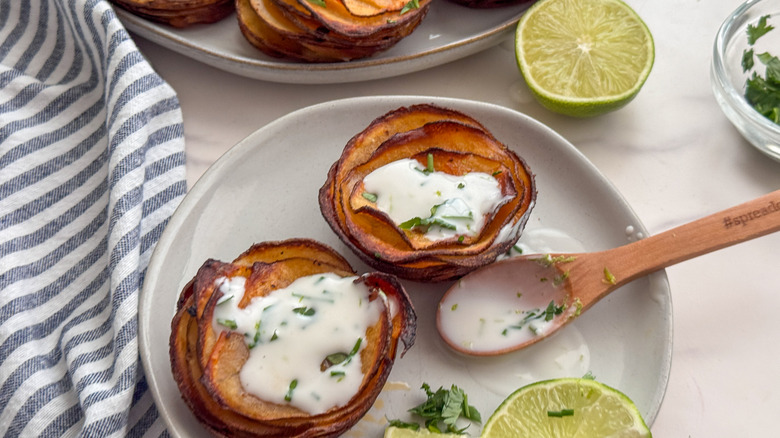 potato stacks on plate
