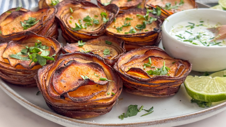 potato stacks on plate