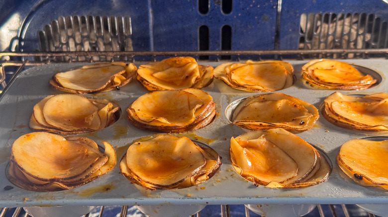 potato stacks in oven