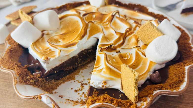 S'mores pie with slice removed
