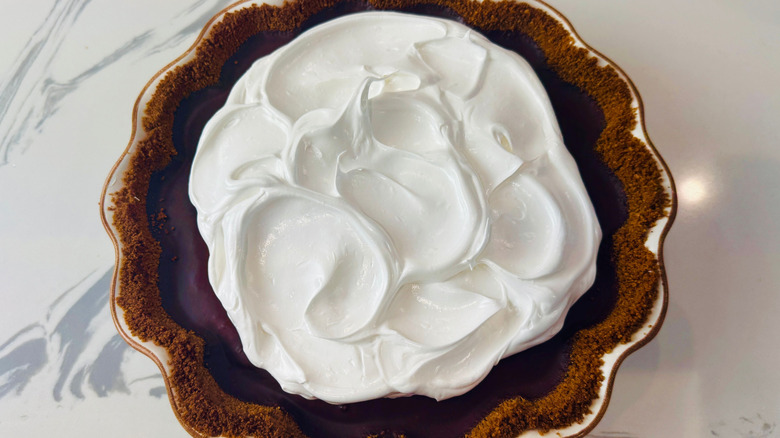 Chocolate pie with meringue topping