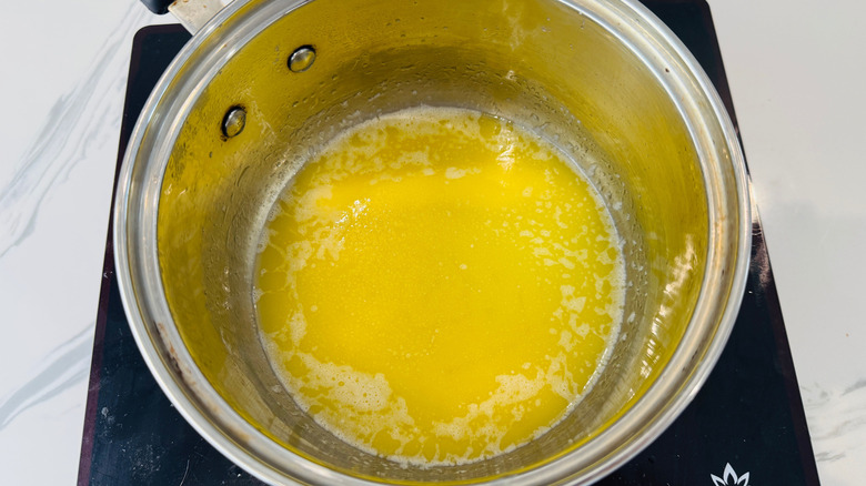 Melted butter in saucepan