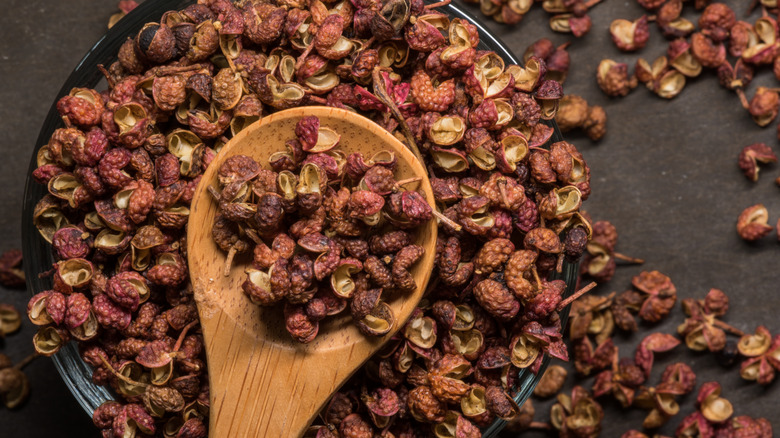 A bowl of Sichuan peppercorns.
