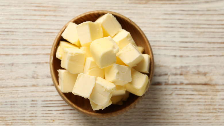 Cubed butter in a bowl