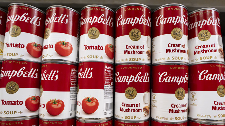 campbell's soups on a shelf