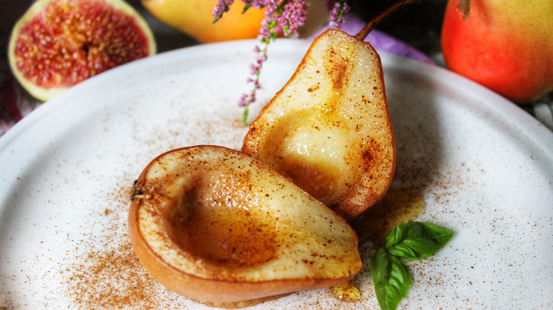 Plate of roasted pears