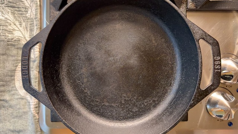 Cast iron skillet on stovetop