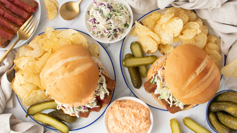 Overhead shot of southern-style meatloaf sandwich