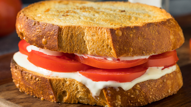 Tomato sandwich with mayo on thick-cut toasted bread