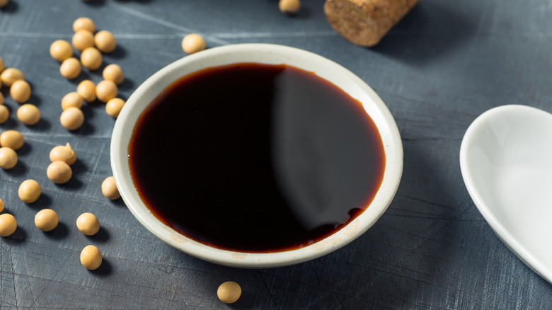 White bowl of tamari