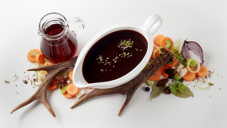 Worcestershire sauce in white dish