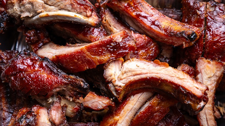 Close-up of cooked baby back ribs